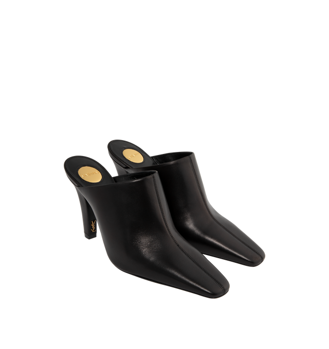 Image 2 of 4 - BLACK - Saint Laurent Heeled Mule with lambskin upper, leather lining, footbed and sole. Slip-on style feauturing square toe and 3.7 inch heel. Made in Italy.