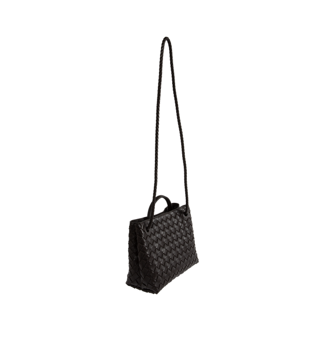 Image 4 of 5 - BLACK - Bottega Veneta small Andiamo handbag featuring intrecciato leather with leather top handle, sliding cross-body strap, compartmented interior with one zippered pocket, two open pockets and magnetic closure. 7.9" x 9.8" x 3.9". 100% lambskin. Made in Italy.
