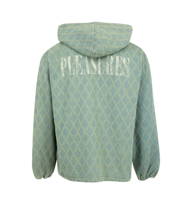 Image 2 of 2 - BLUE - PLEASURES Diamond Jacquard Hoodie featuring zip front closure, fixed hood, elastic cuffs, drawstring hem, two front pockets and logo on front and back.