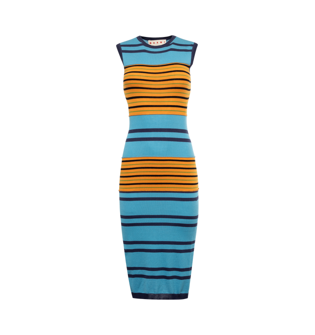 Image 1 of 3 - MULTI - MARNI Striped Dress featuring lightweight knit fabric, pull-on styling, midi length and unlined. 85% cotton, 15% cashmere. Made in Romania. 