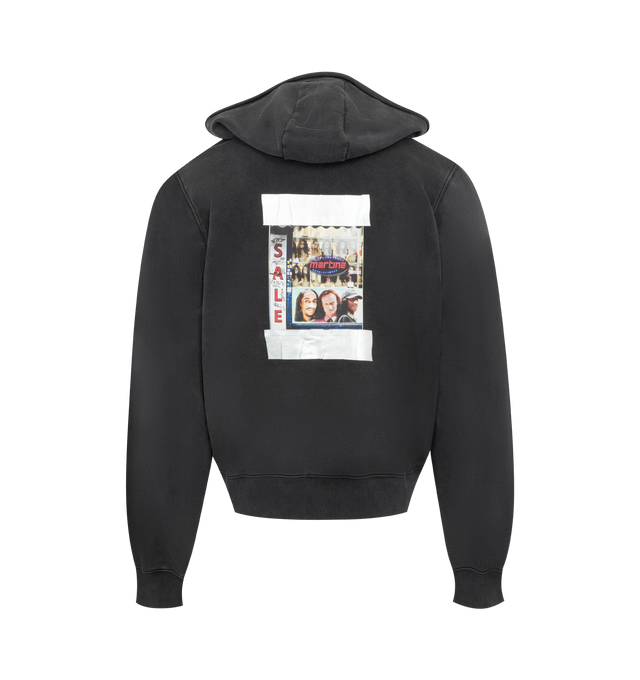 Image 2 of 2 - BLACK - MARTINE ROSE Hooded Zip Crew Jacket featuring cotton French terry hooded jacket, fading throughout, raw edge at hood and zip closure, logo embroidered at chest, patch pockets at waist, rib-knit hem and cuffs and graphic printed at back. 100% cotton. Made in Portugal.