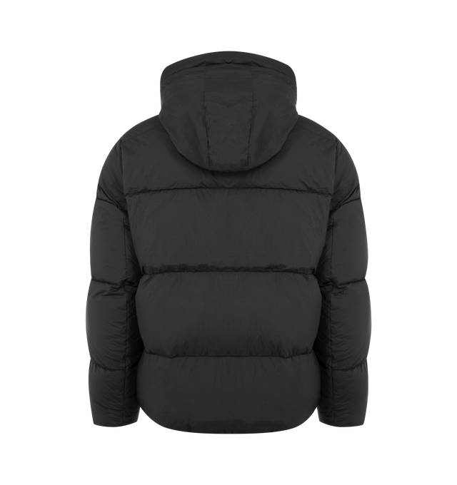 Image 2 of 3 - BLACK - CANADA GOOSE Crofton Puffer featuring an adjustable hood, a drawcord at the hem to customize the fit and lock in warmth, packable into interior left pocket, converts into a cinchable bag with a carrying strap, down-filled adjustable hood with drawcord, two-way zipper, recessed rib-knit cuffs, two fleece-lined zippered hand pockets and two interior mesh drop-in pockets. 100% recycled polyamide. Made in Canada.
