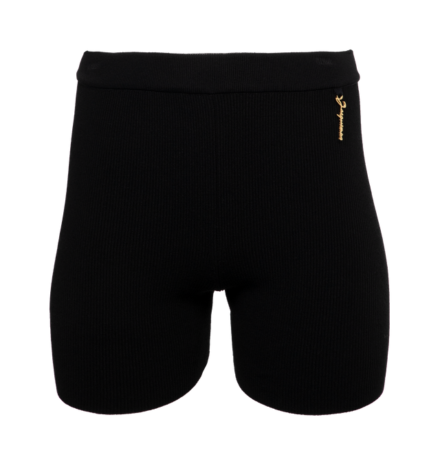 Image 1 of 3 - BLACK - JACQUEMUS Le Short Pralu Shorts featuring high-rise and logo hardware at waist. 80% viscose, 10% polyester, 10% nylon. Made in Portugal. 