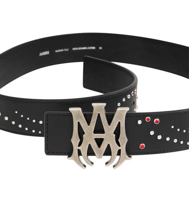 Image 2 of 3 - BLACK - AMIRI MA Stud 4cm Belt featuring rhinestone rivets, stud embellishments and custom MA icon hardware. 100% leather. Made in Italy.
