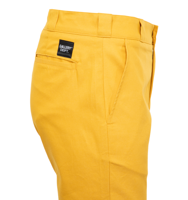 Image 3 of 8 - YELLOW - GALLERY DEPT. LA CHINO FLARES featuring mid-rise, slim fit along the leg, flare hem and stamp logo above the right pocket. 100% cotton. 