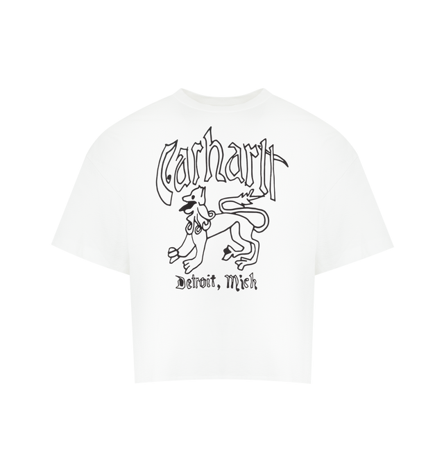 Image 1 of 2 - WHITE - CARHARTT WIP Hackwork T-Shirt featuring boxy loose fit, midweight cotton jersey, stone-washed for a softer feel and a graphic print on the front. 100% cotton.