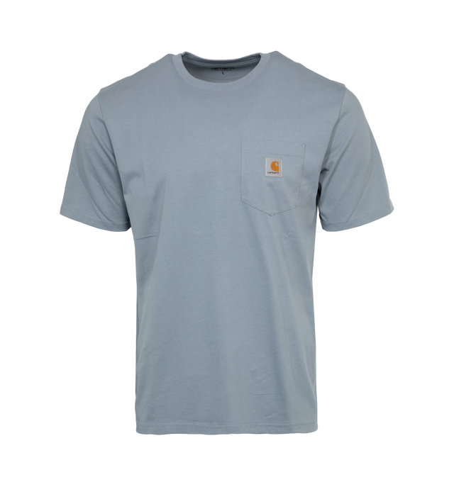 Image 1 of 2 - GREY - CARHARTT WIP Pocket T-Shirt has a crew neck, chest pocket, and signature logo patch. 100% cotton.  