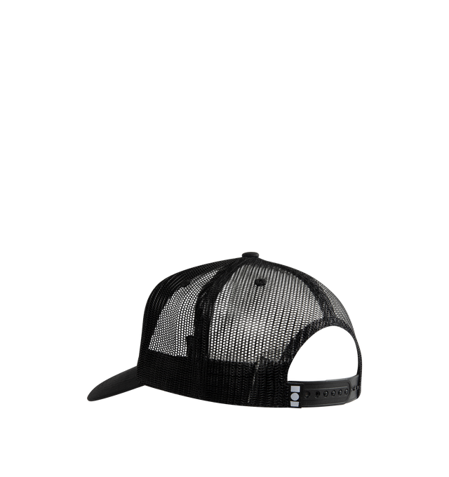 Image 3 of 3 - BLACK - NAHMIAS Summerland Brim Trucker Hat featuring a patchwork Nahmias logo on the face, mesh back and adjustable fit. 57% cotton, 43% nylon.