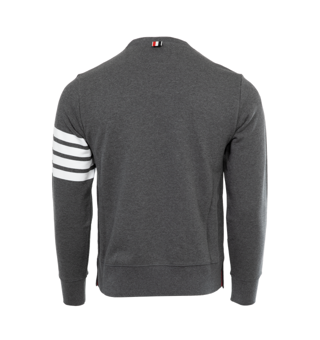 Image 2 of 3 - GREY - THOM BROWNE cotton pullover sweatshirt with crewneck collar, stripe detail at sleeve and logo patch at hem. 100% cotton.