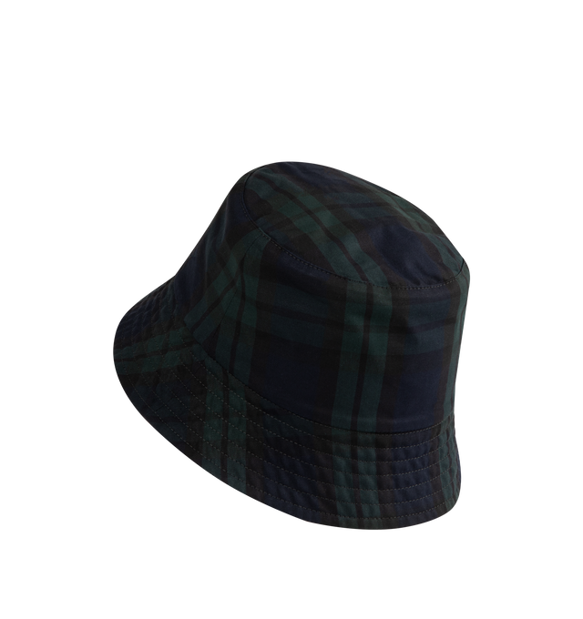 Image 2 of 2 - NAVY - MONCLER Reversible Bucket Hat featuring cotton, nylon drill lining, plaid pattern, reversible and logo patch. 100% cotton. Lining: 100% polyamide/nylon.