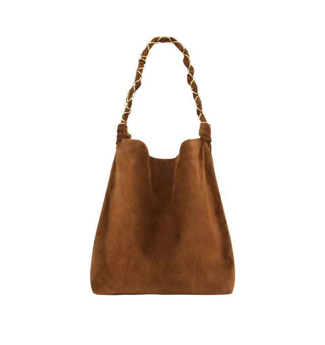 Image 1 of 3 - BROWN - SAINT LAURENT Amalia Hobo Bag featuring suede bag, a woven jewelry chain, cotton lining and bronze-tone hardware. 16.5" x 19.7" x 0.4". Calfskin. Made in Italy.