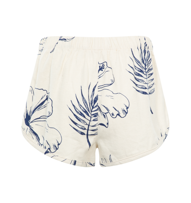 Image 2 of 2 - WHITE - THE ELDER STATESMAN Botanic Sprinter Shorts featuring all over floral screen print, pull on style, elastic waist and curved hem. 55% cotton, 45% silk.  