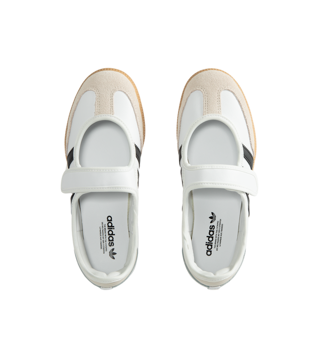 Image 5 of 5 - WHITE - Adidas Women's Samba Jane Shoes are crafted from smooth leather and feature a modern Mary Jane-inspired interpretation of the iconic Samba silhouette. Designed with signature serrated 3-Stripes, a low-profile shape, satin lining, and a gum rubber outsole, this style blends the heritage of the original indoor trainer with a contemporary everyday aesthetic.