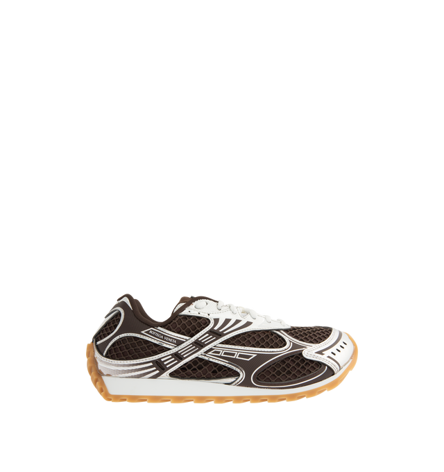 Image 1 of 5 - BLACK - BOTTEGA VENETA Orbit Sneaker featuring lace-up front, metallic rubber, mesh and fishnet panels, signature intrecciato weave and gripped soles. Rubber outsole. Made in Italy.