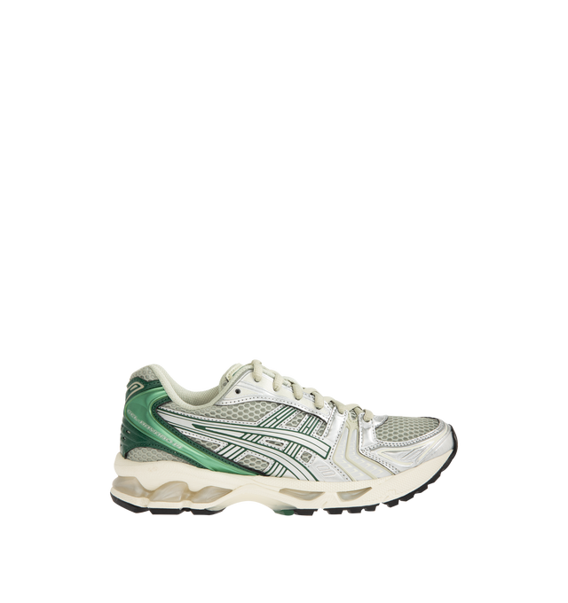 Image 1 of 5 - SILVER - Asics GEL-Kayano 14 Sneakers are lace-up style with rip-stop underlays, GEL cushioning, and TRUSSTIC support system. Unisex style in men's sizing.