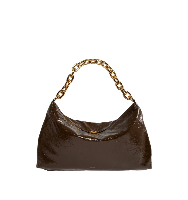 Image 1 of 3 - BROWN - KHAITE Clara Chain Shoulder Bag featuring relaxed shoulder bag silhouette, gold-tone hardware, chain-link shoulder strap and zipper fastening. 16 x 4 x 10.5". 100% calfskin leather. Made in Italy. 