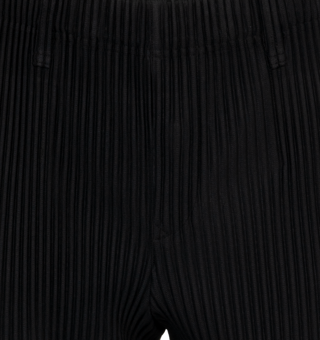 Image 4 of 4 - BLACK - ISSEY MIYAKE Tailored Pleats 2 Trousers featuring concealed drawstring at elasticized waistband, belt loops, two-pocket styling, button-fly, box pleat at front legs and cropped cuffs. 100% polyester. Made in Philippines. 