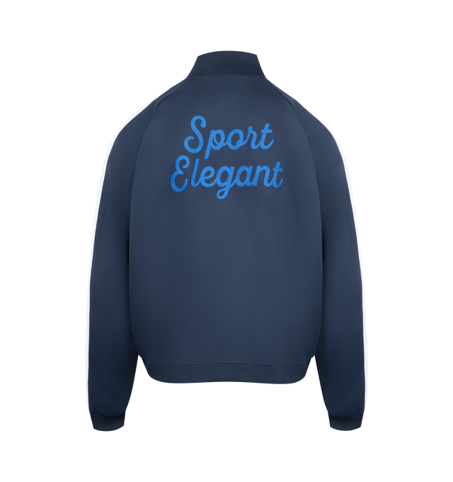 Image 2 of 2 - NAVY - GALLERY DEPT. JK Full Zip Jacket featuring contrast sleeve detail, front welt pockets, elasticized waistband and cuffs, embroidered with FRENCH DPT. and Chateau Josu logos on the front, plus Sport Elegant on the back, zip-up closure and inner mesh lining. 100% cotton. Made in Portugal.