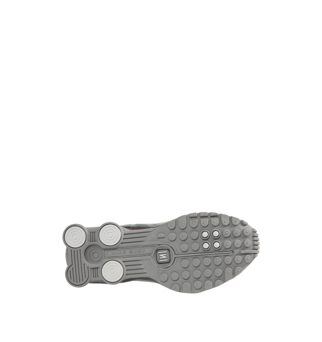 Image 4 of 5 - MULTI - NIKE Shox R4 Sneaker featuring Nike Shox columns, synthetic and textile upper, circular Waffle outsole, laser perforations throughout provide ventilation and reflective details.