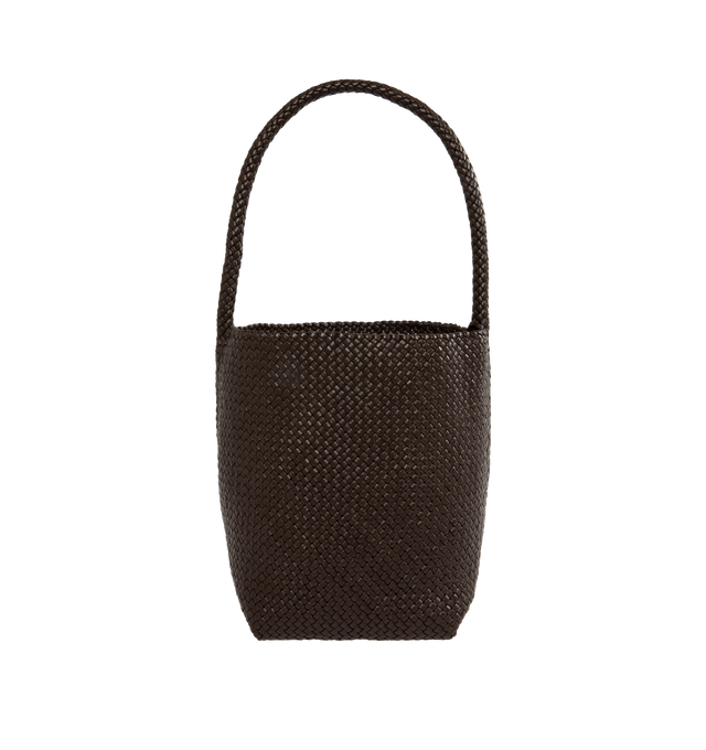 Image 1 of 3 - BROWN - The Row Medium Woven North/South Tote Bag in softly structured woven leather with rectangular base and tubular woven handles. Measures 13 x 11 x 6 in. Crafted from 100% Lambskin Leather, Unlined. Made in Italy.