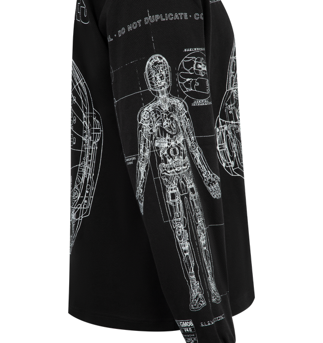 Image 3 of 3 - BLACK - PLEASURES X DAFT PUNK Schematic Long Sleeve Polo featuring goalie jersey, long sleeves, plastisol printed graphics throughout. 100% polyester heavyweight pique knit.