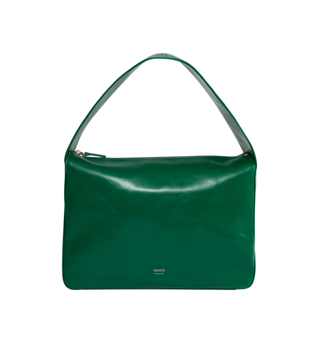 Image 1 of 3 - GREEN - KHAITE Elena Bag featuring a broad, integrated shoulder strap, zippered top, nappa lining, and internal slip pocket. 11 x 3.5 x 7.5 in. Handle Drop: 6.5 in. 100% calfskin. 