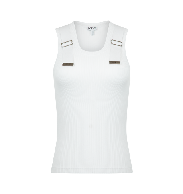 Image 1 of 2 - WHITE - LOEWE Tank Top featuring slim fit, regular length, scoop neck, sleeveless and buckles at shoulders. Made in Italy.