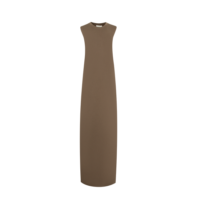 Image 1 of 2 - BROWN - THE ROW Oiva Dress featuring ankle-length column dress in silk jersey with straight fit, crew neckline and center back hem vent. 100% silk. Made in Italy.