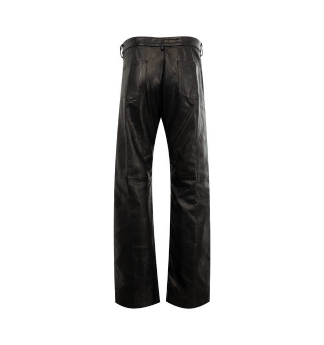 Image 2 of 3 - BLACK - RICK OWENS Geth Jeans featuring wide-leg, coated stretch denim, low-rise, belt loops, five-pocket styling, button-fly, creased legs and extended cuffs. 91% cotton, 6% elastomultiester, 3% rubber. Lining: 100% cotton. Made in Italy.
