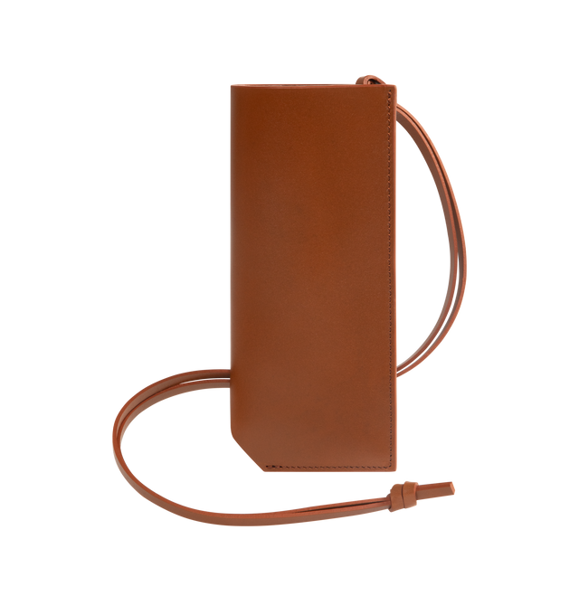Image 2 of 3 - BROWN - AURALEE Leather Sunglasses Case featuring premium box calf leather, the interior is lined with Torays Ultrasuede and leather strap. 2.9cm x 6.4cm. Calf leather. Made in Japan.