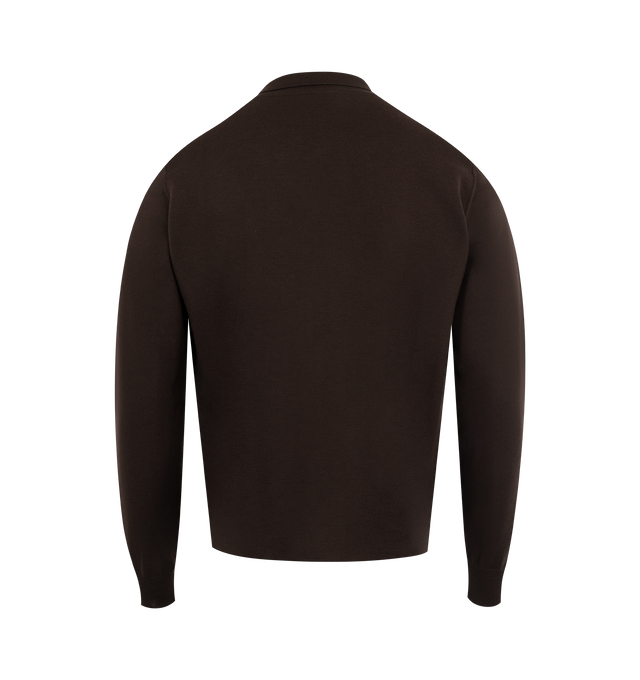 Image 2 of 2 - BROWN - SECOND LAYER Lalo Button Down featuring button down collared knit sweater, ribbed collar and cuffs and classic 2-hole pearl buttons. 100% virgin wool.