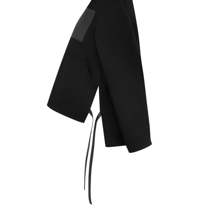Image 3 of 3 - BLACK - LOEWE Workwear Jacket in lightweight double face wool and cashmere featuring an asymmetric front to back hem with ties at the side, relaxed fit, regular length, classic collar, button front fastening, buttoned cuffs, patch pockets and LOEWE Anagram embossed leather pocket placed on the chest. 90% wool 10% cashmere. Made in Italy.