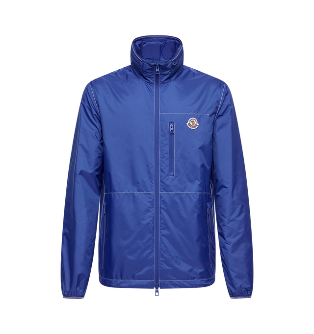 Image 1 of 1 - BLUE - MONCLER Arrakis Jacket featuring water-repellent main fabric, polyester lining, pull-out hood, zipper closure, zipped pockets, elastic cuffs, hem with drawstring fastening and logo patch. 100% polyamide/nylon. Lining: 100% polyester. Made in Romania.