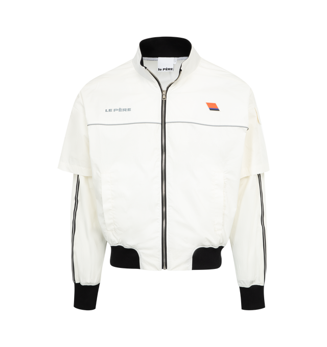 Image 1 of 2 - WHITE - LE PERE Track Jacket featuring contrast ribbed hem and cuffs, zip front closure, stand collar and layered sleeves.  