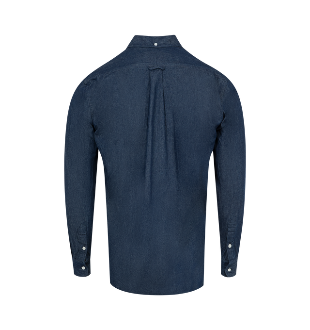 Image 2 of 2 - BLUE - Gitman Bros Vintage Blue Denim Shirt has a button-down collar, a split yoke, a locker loop, a rear collar button, a rear center box pleat, a chest pocket, button cuffs, and a lined placket. 100% cotton. Made in USA.