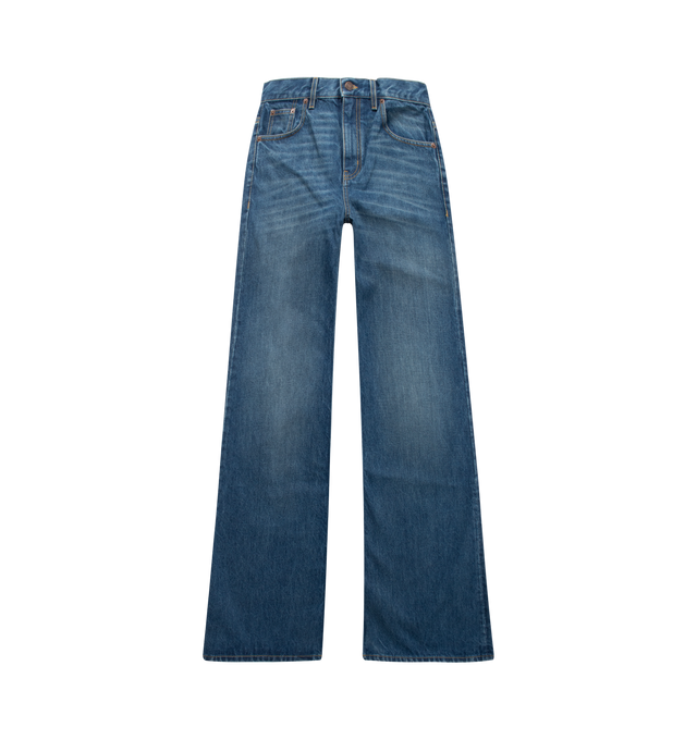 Image 1 of 2 - BLUE - CHLOE Straight Jeans featuring high-rise, front zipper & Chlo Jeans Paris-engraved button fastening, classic 5-pocket design, belt loops and Chlo patch at back. 100% cotton.