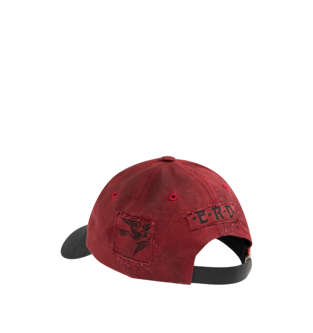 Image 3 of 3 - RED - ENFANTS RICHES DEPRIMES Napoleon 6-Panel Hat featuring washed Japanese cotton twill, patch-printed artwork throughout, a hand-sewn appliqu at the front patch, a curved brim, a twill browband and a leather fastening at the back with silver-tone hardware.