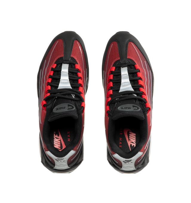 Image 5 of 5 - RED - Nike Men's Air Max 95 Big Bubble Sneaker featuring textile and synthetic leather, visible Max Air cushioning, flex grooves in the midsole and outsole, foam midsole and rubber outsole.