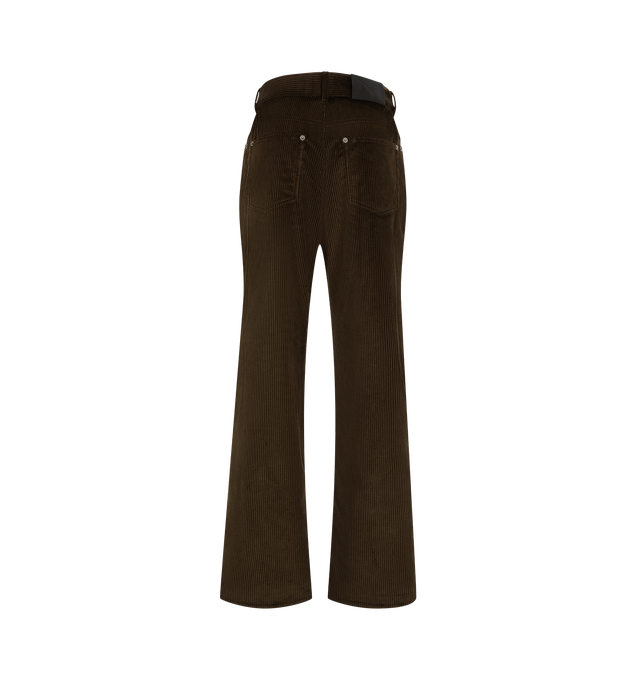 Image 2 of 3 - BROWN - Loewe Women's Trousers in Cotton Corduroy are crafted from medium-weight cotton corduroy and feature a regular fit with a regular length, mid waist, and straight-leg silhouette. Designed in a classic five-pocket style, they are finished with a button front fastening, concealed zip fly, and a debossed leather and suede 'LOEWE' patch at the back. Main Material: 100% Cotton. Made in Italy.