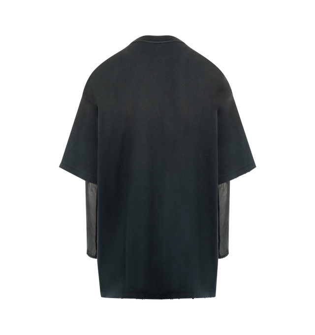 Image 2 of 2 - GREY - ACNE STUDIOS Layered Logo T-Shirt featuring regular fit, mesh sleeves, ribbed neckline and tinsel-inspired logo embroidery. 100% cotton. 100% nylon. Embroidery: 65% nylon, 35% polyester.