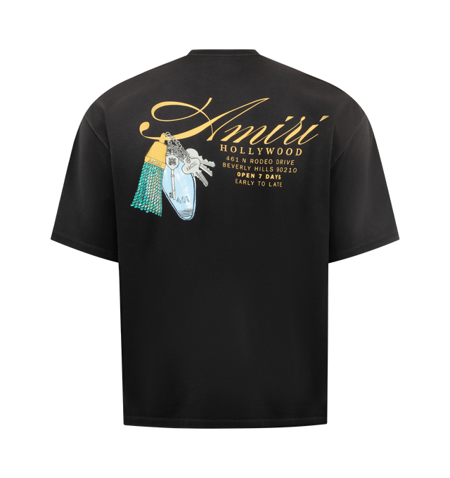 Image 2 of 2 - BLACK - AMIRI Chateau Keys Os Tee featuring short sleeves, crew neck, fading and logo graphic on front and back. 100% cotton. Made in Italy.