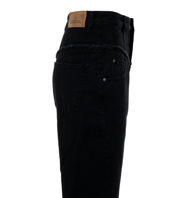 Image 2 of 3 - BLACK - ISABEL MARANT Noemie Jeans featuring paneled construction, high-rise, belt loops, five-pocket styling, button-fly, Jacron logo patch at back waistband and logo-engraved silver-tone hardware. 100% cotton. 