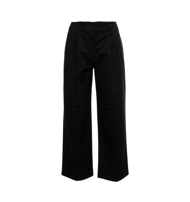 Image 1 of 4 - BLACK - TOTEME Relaxed Twill Trousers featuring belt loops, a button fly, side and back pockets, and precise front pleats falling into relaxed wide legs. 100% cotton organic. 