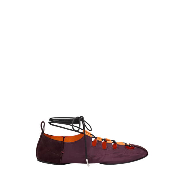 Image 1 of 2 - RED - Alaa Womens Lace-Up Flats are crafted from lamb leather. Features a flat silhouette, pointed toe, lace-up design with ankle-wrap laces, low-profile sole, and cutout upper construction. Main Material: Leather. Made in Italy.