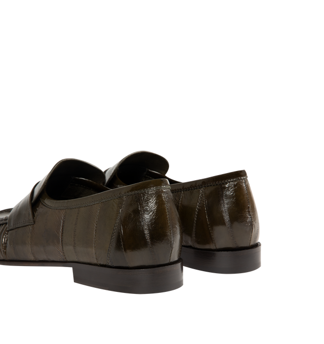 Image 3 of 4 - GREEN - THE ROW Soft Loafer featuring artisanally-crafted loafer in paneled eelskin leather with natural pleating effect and hand-painted leather sole. 0.79 in. heel. 100% eelskin leather. Made in Italy.