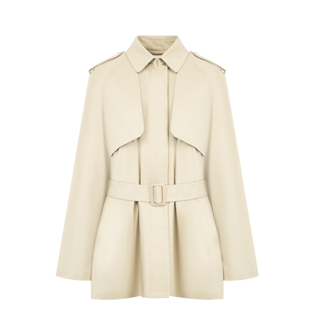 Image 1 of 3 - NEUTRAL - THE ROW Tavoris Jacket featuring single-breasted trench coat in Pima cotton gabardine with detachable sleeves, slant welt pockets and concealed button closure with removable buckle belt. 100% cotton. Made in Italy.