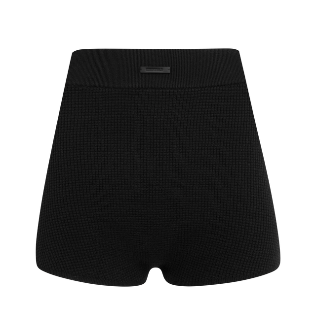 Image 1 of 3 - BLACK - FEAR OF GOD ESSENTIALS Shorts featuing rib-knit texture, elasticated waistband, straight hem, logo label. 88% polyester, 12% nylon.