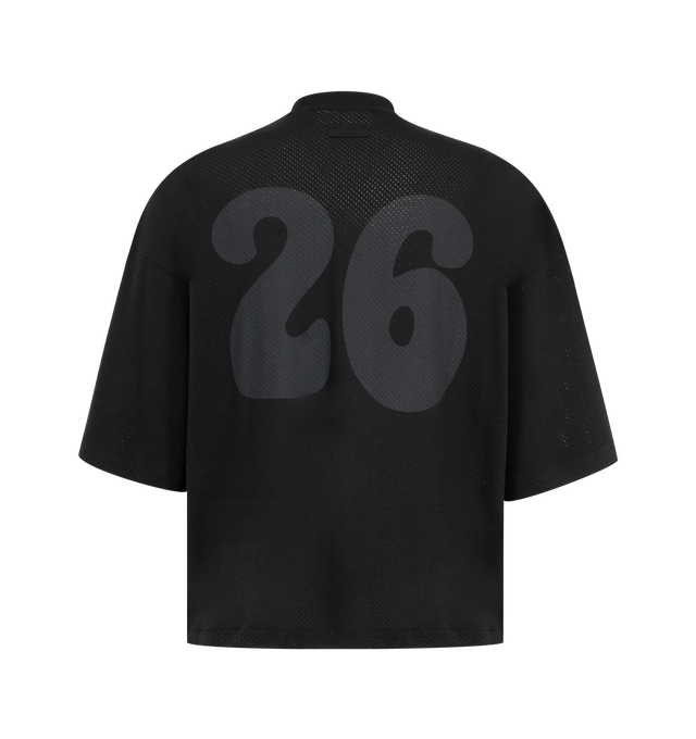 Image 2 of 2 - GREY - The Fear Of God Men's Merch Tee is crafted from 100% cotton jersey and designed in a boxy, relaxed fit with dropped shoulders and 3/4-length sleeves. Details include a rib-knit collar and Essentials signature label at the center front.