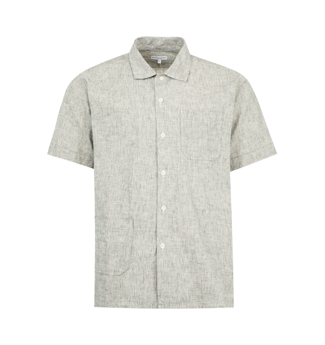 Image 1 of 2 - GREY - ENGINEERED GARMENTS Camp Shirt featuring short-sleeves, a relaxed open collar, diagonally positioned patch pockets and button closure. 100% cotton. Made in USA.