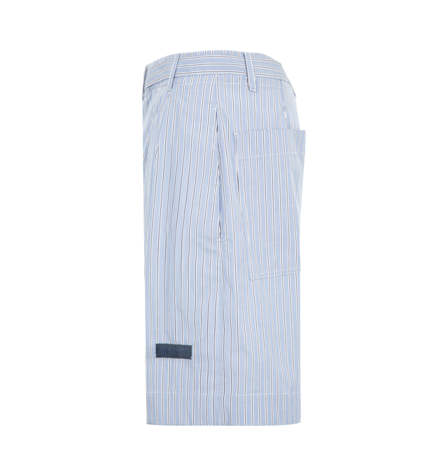 Image 3 of 3 - BLUE - GIVENCHY Kimono Shorts featuring striped bermuda shorts in cotton, zipped closure and matching belt, contrasting Givenchy Paris gros grain on the lower front, two side pockets and two back pockets. 100% cotton.